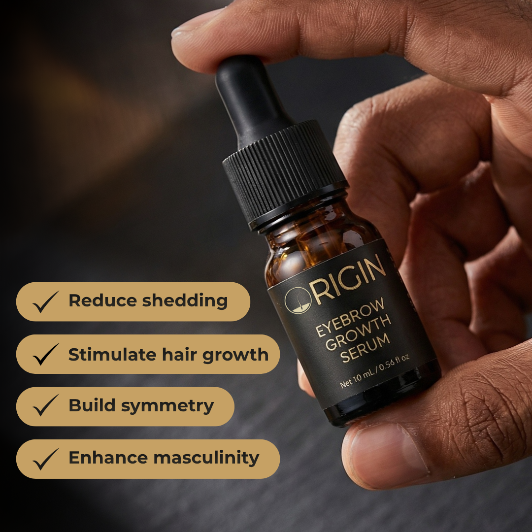 Origin Eyebrow Growth Serum bottle with benefits: reduce shedding, stimulate growth, build symmetry