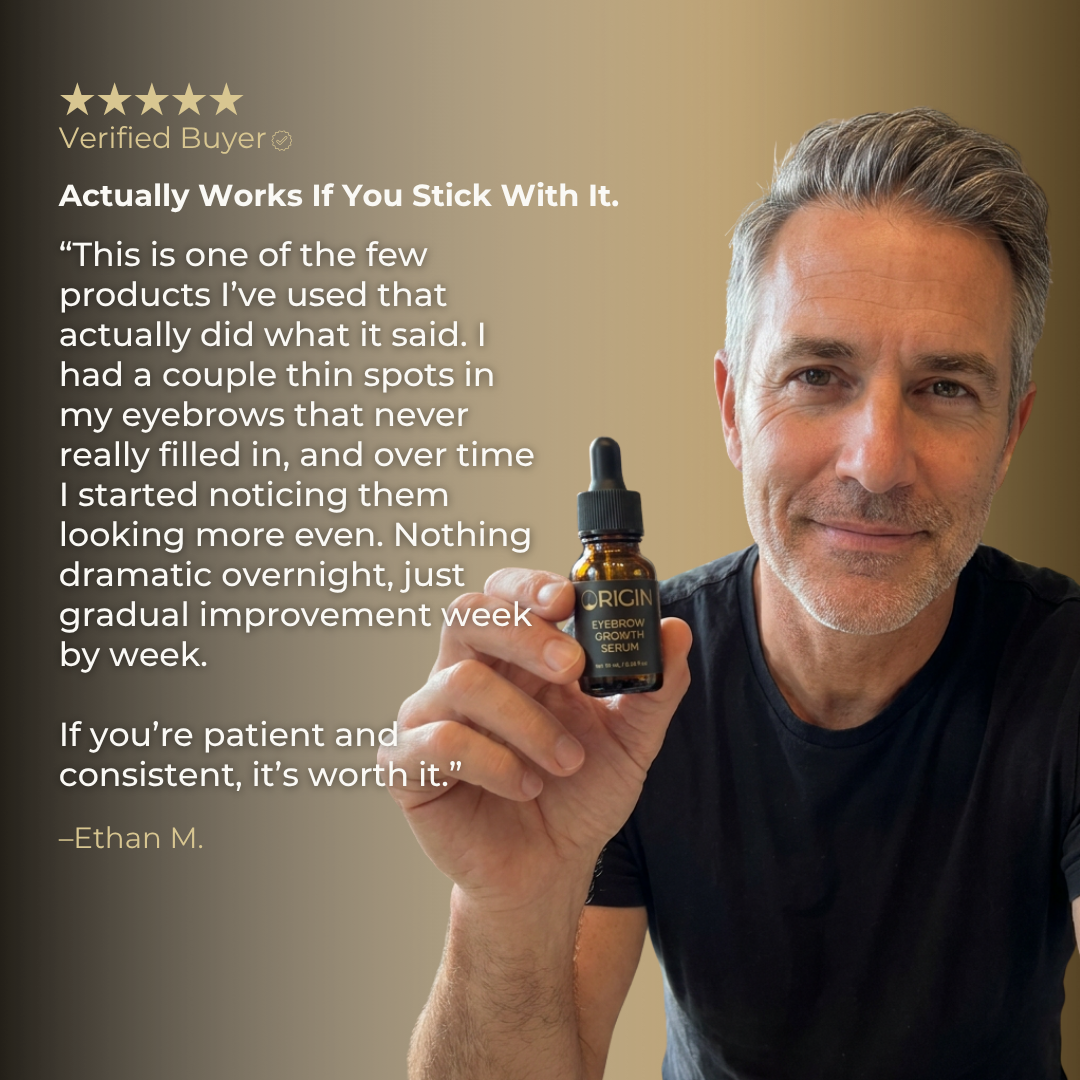 Customer testimonial for Origin Eyebrow Growth Serum